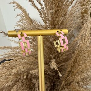 Pink and Gold Geometric Earrings